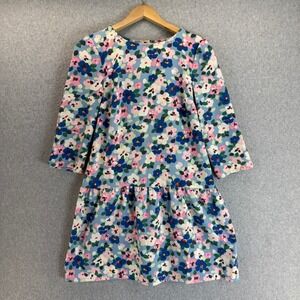Cath Kidston Floral Pansy Print Tea Dress Baby Blue Pink White 3/4 Sleeve Size 6